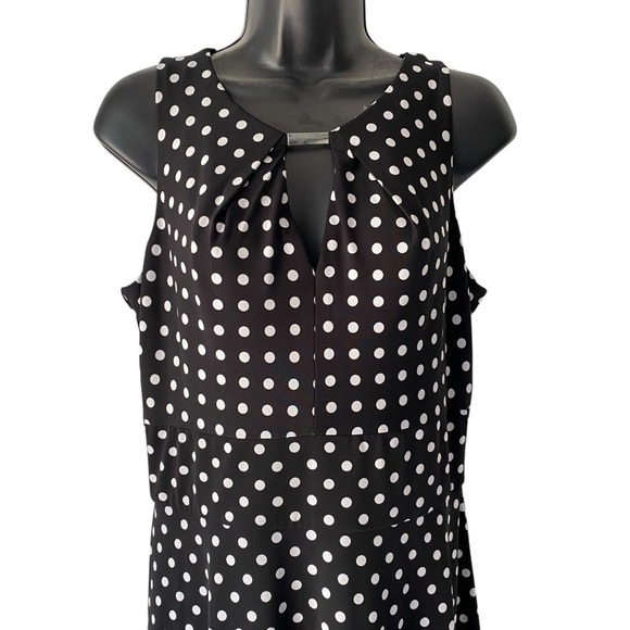 LIZ CLAIBORNE Women's size 10 Black White Polka dot Sleeveless A-Line Midi Dress - Picture 3 of 8